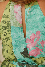 Load image into Gallery viewer, Candice Green/Teal/Pink Print Sleeveless High Neck Evening Dress