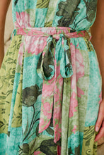 Load image into Gallery viewer, Candice Green/Teal/Pink Print Sleeveless High Neck Evening Dress