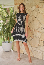 Load image into Gallery viewer, Monica Black/White Bold Paisley Print Tie Front Dress