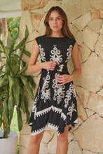 Load image into Gallery viewer, Monica Black/White Bold Paisley Print Tie Front Dress