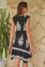 Load image into Gallery viewer, Monica Black/White Bold Paisley Print Tie Front Dress