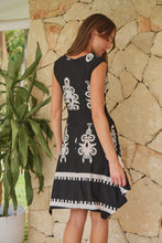 Load image into Gallery viewer, Monica Black/White Bold Paisley Print Tie Front Dress