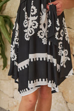 Load image into Gallery viewer, Monica Black/White Bold Paisley Print Tie Front Dress