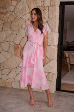 Load image into Gallery viewer, Aida Cotton Candy Pink Floral Print Frill Evening Dress
