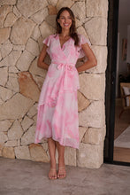 Load image into Gallery viewer, Aida Cotton Candy Pink Floral Print Frill Evening Dress