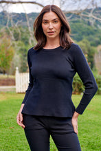 Load image into Gallery viewer, Madison Peplum Black Long Sleeve Top