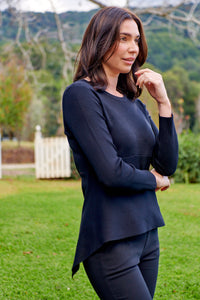 Madison Peplum Black Long Sleeve Top
