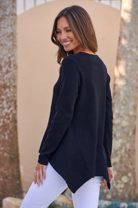 Madison Peplum Black Long Sleeve Top