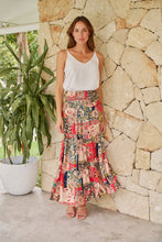 Load image into Gallery viewer, Fleur Red/Peach Patchwork Print Maxi Skirt