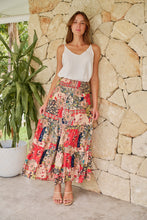 Load image into Gallery viewer, Fleur Red/Peach Patchwork Print Maxi Skirt