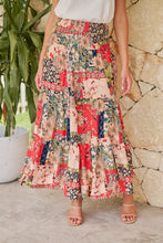 Load image into Gallery viewer, Fleur Red/Peach Patchwork Print Maxi Skirt