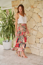 Load image into Gallery viewer, Fleur Red/Peach Patchwork Print Maxi Skirt