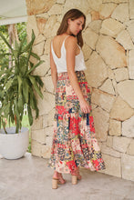 Load image into Gallery viewer, Fleur Red/Peach Patchwork Print Maxi Skirt