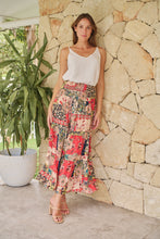 Load image into Gallery viewer, Fleur Red/Peach Patchwork Print Maxi Skirt
