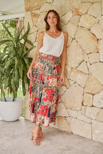 Load image into Gallery viewer, Fleur Red/Peach Patchwork Print Maxi Skirt