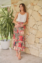 Load image into Gallery viewer, Fleur Red/Peach Patchwork Print Maxi Skirt