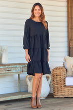 Load image into Gallery viewer, Terri Long sleeve Black Long sleeve Midi Tiered Dress
