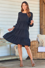 Load image into Gallery viewer, Terri Long sleeve Black Long sleeve Midi Tiered Dress