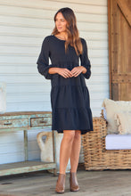 Load image into Gallery viewer, Terri Long sleeve Black Long sleeve Midi Tiered Dress