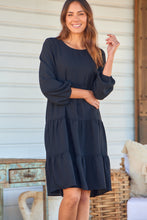 Load image into Gallery viewer, Terri Long sleeve Black Long sleeve Midi Tiered Dress