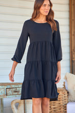 Load image into Gallery viewer, Terri Long sleeve Black Long sleeve Midi Tiered Dress