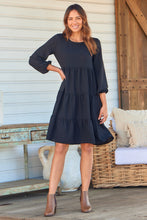 Load image into Gallery viewer, Terri Long sleeve Black Long sleeve Midi Tiered Dress
