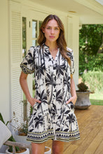 Load image into Gallery viewer, Emaya Palm Print Black/Cream Smock Dress