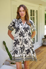 Load image into Gallery viewer, Emaya Palm Print Black/Cream Smock Dress