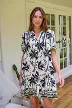 Load image into Gallery viewer, Emaya Palm Print Black/Cream Smock Dress