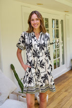 Load image into Gallery viewer, Emaya Palm Print Black/Cream Smock Dress