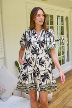 Load image into Gallery viewer, Emaya Palm Print Black/Cream Smock Dress