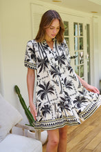 Load image into Gallery viewer, Emaya Palm Print Black/Cream Smock Dress