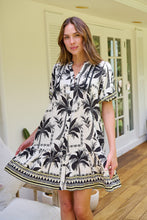 Load image into Gallery viewer, Emaya Palm Print Black/Cream Smock Dress