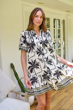 Load image into Gallery viewer, Emaya Palm Print Black/Cream Smock Dress