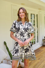 Load image into Gallery viewer, Emaya Palm Print Black/Cream Smock Dress