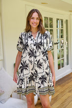 Load image into Gallery viewer, Emaya Palm Print Black/Cream Smock Dress