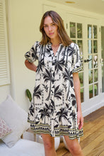 Load image into Gallery viewer, Emaya Palm Print Black/Cream Smock Dress