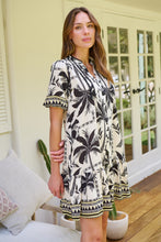 Load image into Gallery viewer, Emaya Palm Print Black/Cream Smock Dress