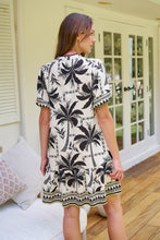 Load image into Gallery viewer, Emaya Palm Print Black/Cream Smock Dress