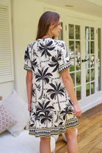Load image into Gallery viewer, Emaya Palm Print Black/Cream Smock Dress