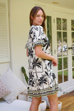 Load image into Gallery viewer, Emaya Palm Print Black/Cream Smock Dress
