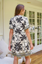 Load image into Gallery viewer, Emaya Palm Print Black/Cream Smock Dress