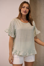 Load image into Gallery viewer, Aries Green Gingham Print Linen Tee