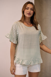 Aries Green Gingham Print Linen Tee
