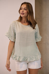 Aries Green Gingham Print Linen Tee