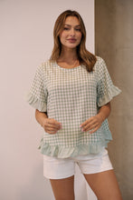 Load image into Gallery viewer, Aries Green Gingham Print Linen Tee