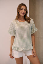 Load image into Gallery viewer, Aries Green Gingham Print Linen Tee