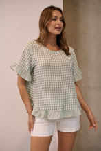 Load image into Gallery viewer, Aries Green Gingham Print Linen Tee