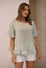 Load image into Gallery viewer, Aries Green Gingham Print Linen Tee