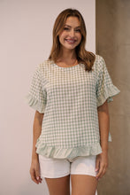 Load image into Gallery viewer, Aries Green Gingham Print Linen Tee